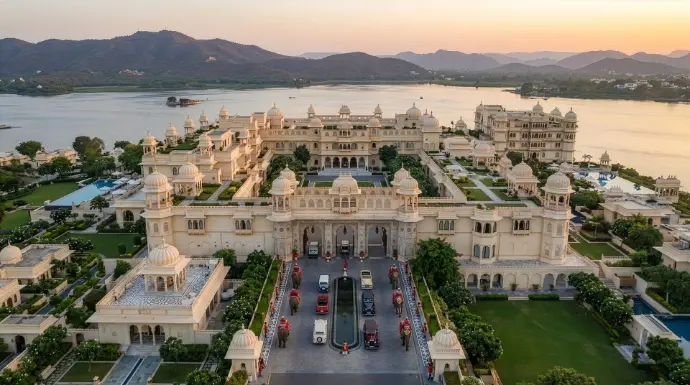 Drone View of a Luxury resort in Udaipur captured by Golden Hours